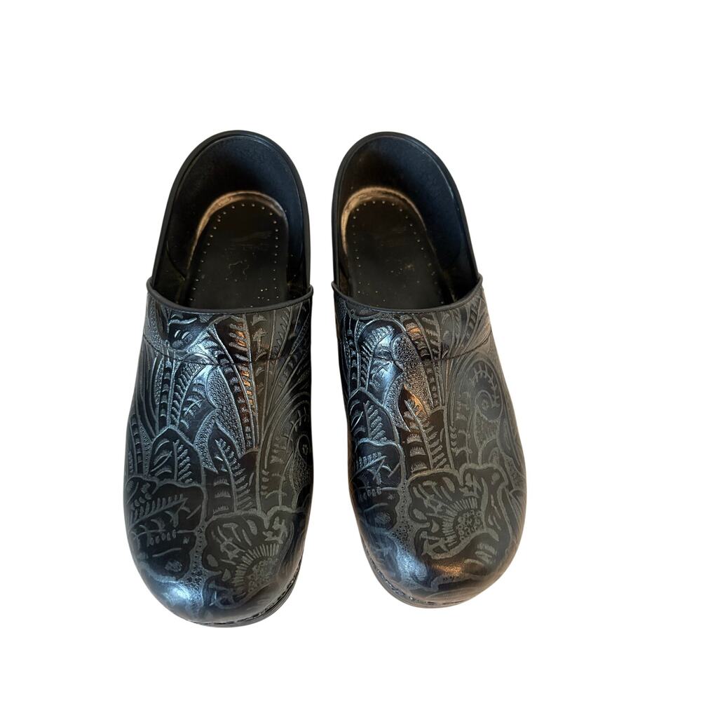 Dansko professional Black Tooled Leather Women's Work Medical Clogs EU40